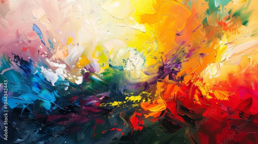 A vibrant abstract painting featuring a swirling mix of colors, illustrating dynamic movement, energy, and emotional complexity through bold brushstrokes and lively hues. A vibrant abstract painting featuring a swirling mix of colors, illustrating dynamic movement, energy, and emotional complexity through bold brushstrokes and lively hues.
