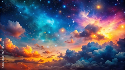 A Celestial Canvas of Clouds and Stars, Painted with Hues of Twilight and the Infinite