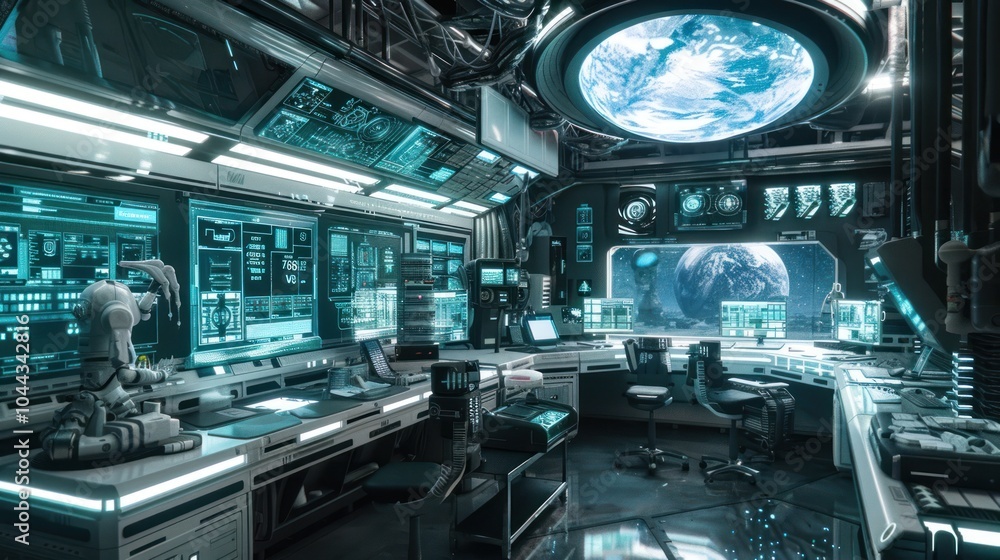 Futuristic Space Station Control Room Futuristic Space Station Control Room