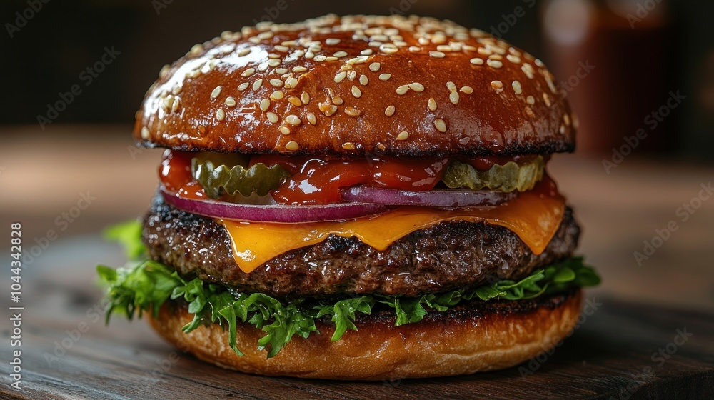 Juicy Cheeseburger with Pickles and Onions Juicy Cheeseburger with Pickles and Onions