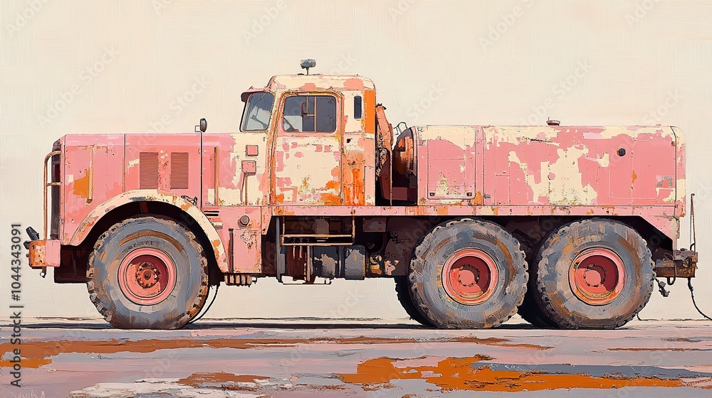 Obraz premium Vintage Pink Truck - A Side View Illustration