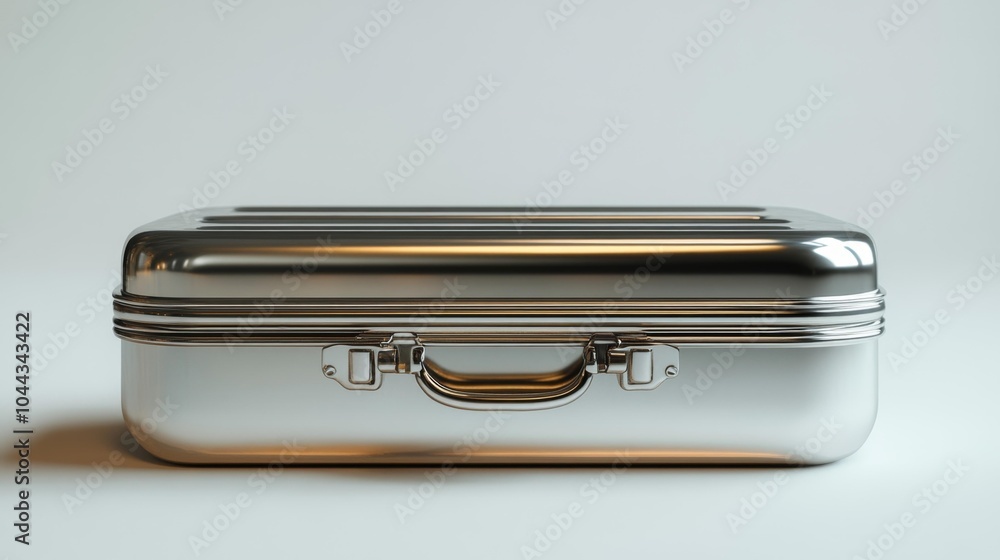 Sleek stainless steel lunchbox mockup in a minimalist style ideal for eco-friendly and modern branding presentations. High-quality image for packaging and design mockups.. Generative AI Sleek stainless steel lunchbox mockup in a minimalist style ideal for eco-friendly and modern branding presentations. High-quality image for packaging and design mockups.. Generative AI