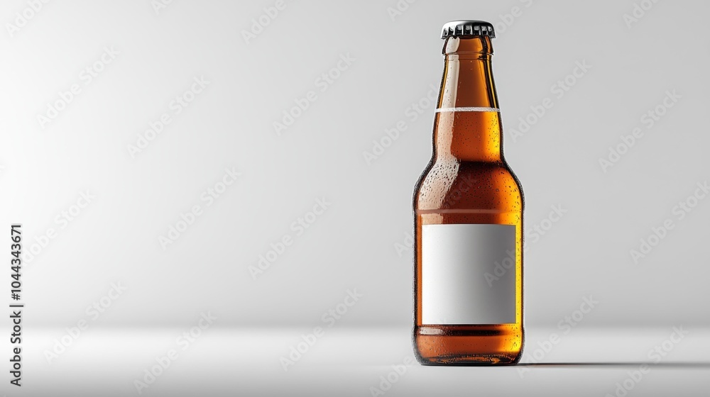Amber glass beer bottle mockup with a blank white label on a light background. Perfect for showcasing craft beer beverages or branding in a minimalistic clean setting.. Generative AI Amber glass beer bottle mockup with a blank white label on a light background. Perfect for showcasing craft beer beverages or branding in a minimalistic clean setting.. Generative AI