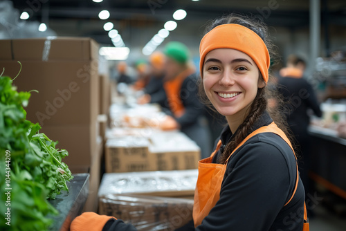 Smiling female worker in grocery warehouse