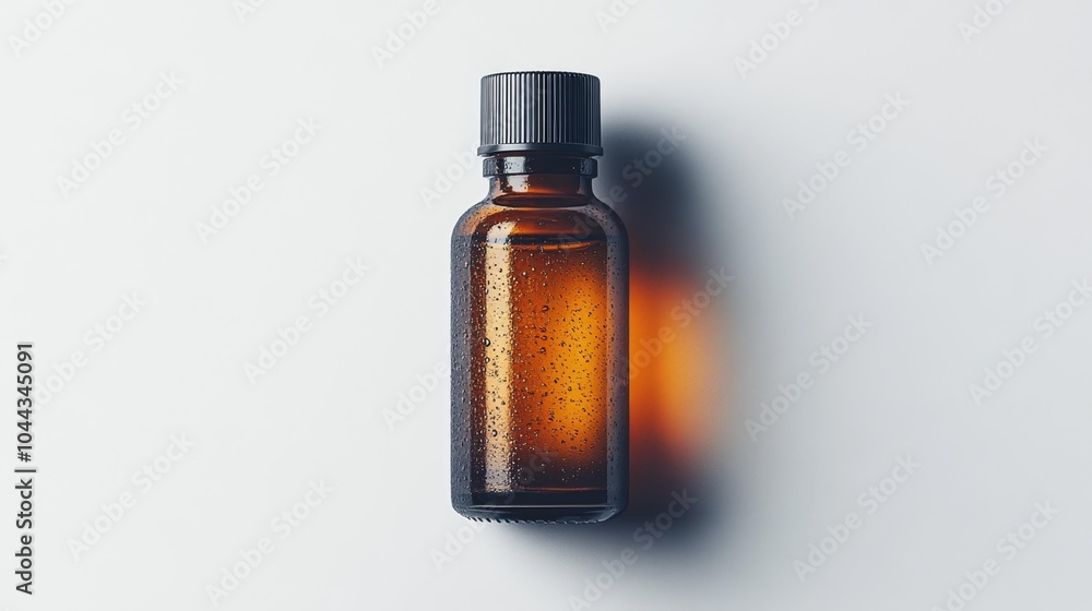 Amber glass travel-size bottle with a black cap on white background perfect for personal care product mockups or branding design.. Generative AI Amber glass travel-size bottle with a black cap on white background perfect for personal care product mockups or branding design.. Generative AI