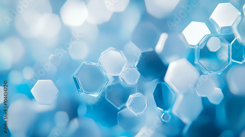 A macro image showcases a vibrant blue background filled with various hexagonal and round bubbles, creating a visually striking abstract design for graphic resources.