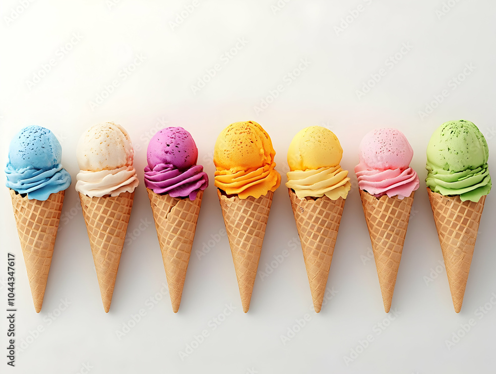 Seven Colorful Ice Cream Cones Illustration Seven Colorful Ice Cream Cones Illustration