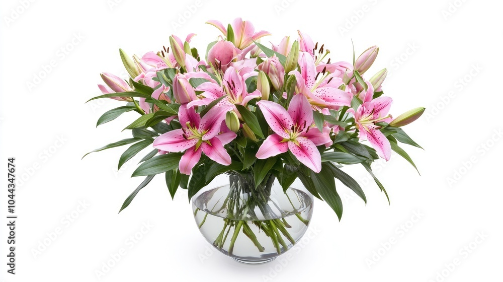 Obraz premium Beautiful Pink Lilies in a Clear Vase Arrangement