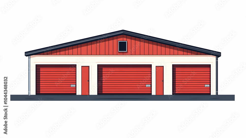 Red Garage Doors with White Walls and Black Roof, red doors, building, structure, storage, shed Red Garage Doors with White Walls and Black Roof, red doors, building, structure, storage, shed