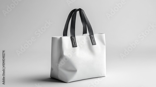 Elegant reusable white shopping tote with black handles for mockup and design display perfect for eco-friendly fashion and branding purposes. Generative AI