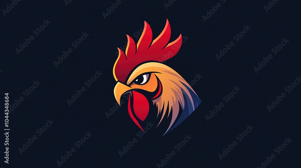 Obraz premium A cool rooster logo designed with a sleek and modern style, looking to the left. This vibrant and eye-catching design features bold lines and dynamic shapes, making it perfect for branding in the food