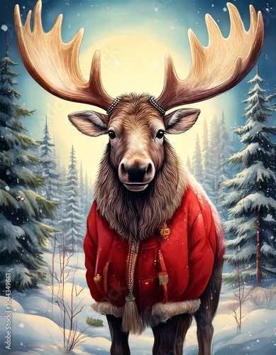 reindeer with red sweater in a Christmas scene