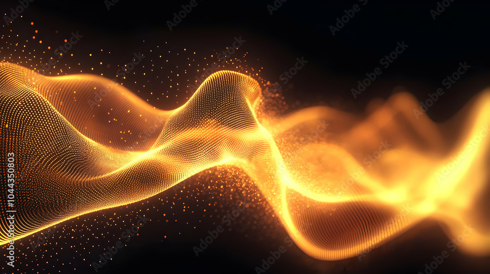 Fototapeta premium Abstract Golden Wave Background, glow, light, particles, digital, technology