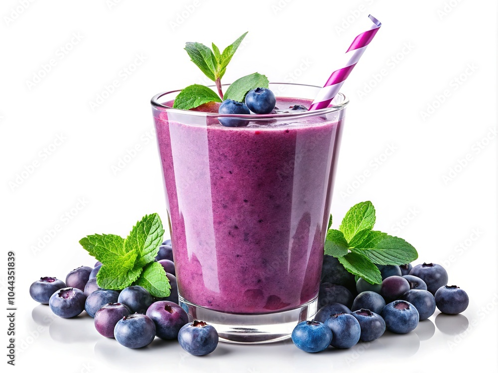 Delicious Blueberry Smoothie - Isolated on White Background Delicious Blueberry Smoothie - Isolated on White Background