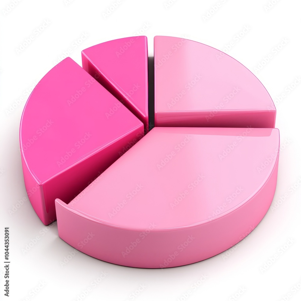 Fototapeta premium A pink pie chart divided into four segments, representing data visually.