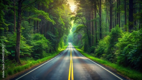 Endless road cutting through a dense forest, nature, journey, adventure, travel, landscape, route, wilderness, scenic