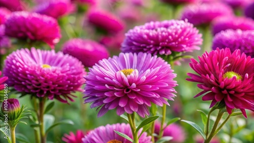 Magenta asters in full bloom in a beautiful flowerbed, magenta, asters, flowers, blooming, garden, vibrant, colorful, nature
