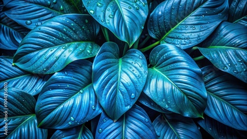 Wallpaper Mural Wet fresh tropical blue leaves background, tropical, leaves, background, fresh, wet, green, foliage, nature, vibrant Torontodigital.ca