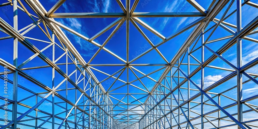 Obraz premium Geometric steel framework against vibrant blue sky , architecture, modern, innovative, design, structure, metal