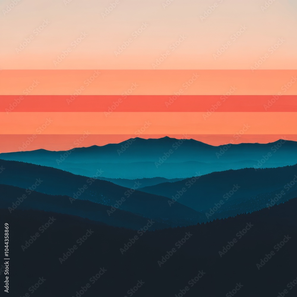 Fototapeta premium A serene sunset over layered mountains, showcasing vibrant colors and depth.