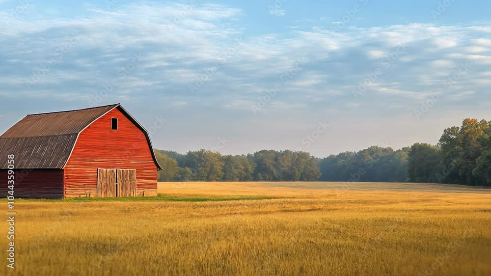 Red Barn in a Field of Wheat, wheat field, golden field, farm, rural, country Red Barn in a Field of Wheat, wheat field, golden field, farm, rural, country