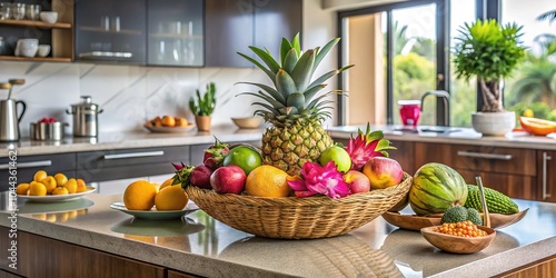 Tropical Fruit Abundance: Healthy Lifestyle in a Modern Kitchen