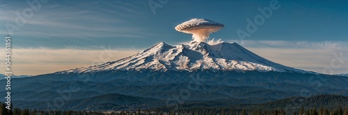 Stunning view of Mount Shasta in California with camouflaged UFOs belonging to the Lemurians photo