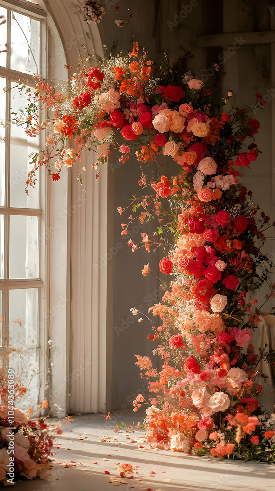 Romantic Floral Photo - Pink and Red Roses Wedding Arch Romantic Floral Photo - Pink and Red Roses Wedding Arch