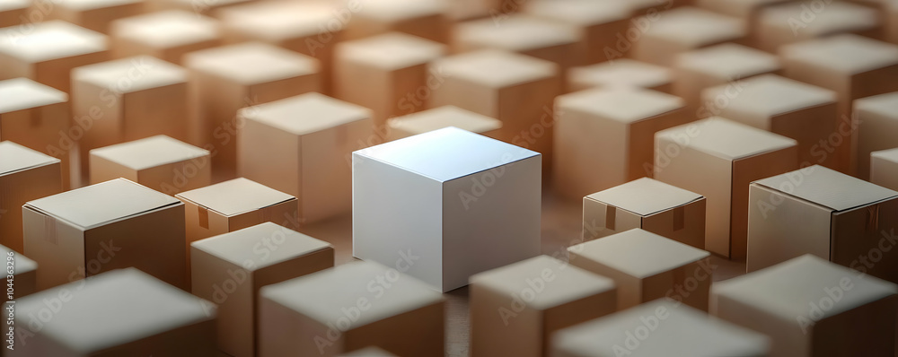 3D Illustration - Unique White Cube Among Brown Cubes 3D Illustration - Unique White Cube Among Brown Cubes