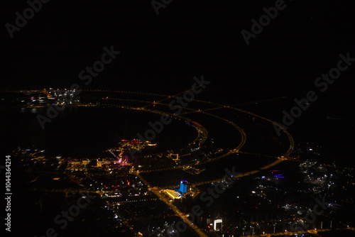 Shanghai - Aerial view of Dishui Lake and harbor at night #1044364214