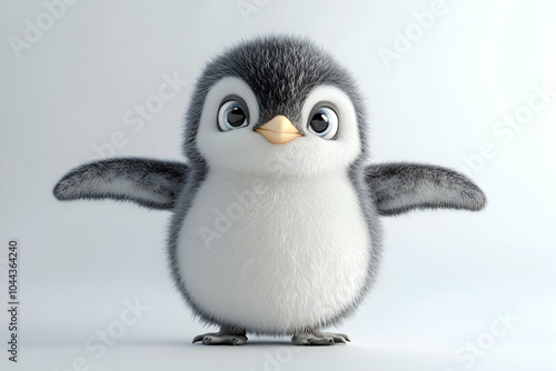 baby penguin cute playing and run around photo