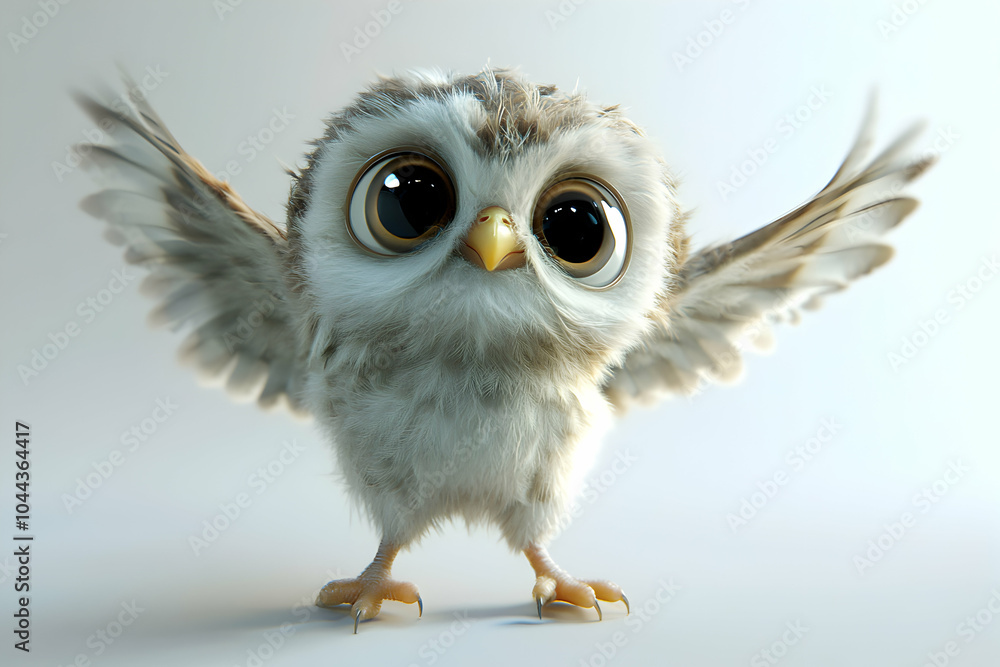 3d cartoon little owl playing wing 3d cartoon little owl playing wing