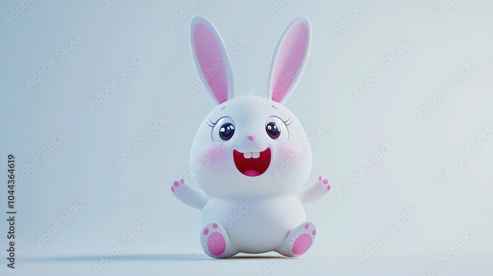 Adorable little rabbit with a big smile, characterized by a chubby cartoon style typical of Chinese animated animals. This delightful character features large, expressive eyes Adorable little rabbit with a big smile, characterized by a chubby cartoon style typical of Chinese animated animals. This delightful character features large, expressive eyes