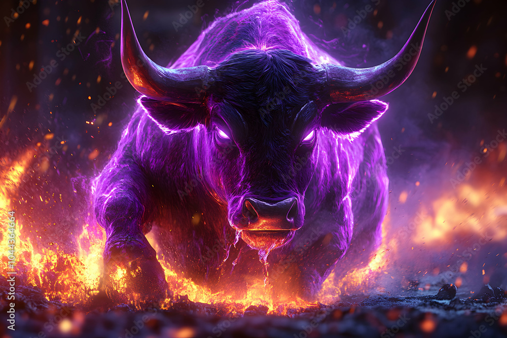 purple Bull with fiery effect purple Bull with fiery effect