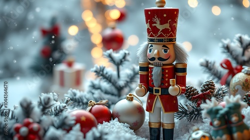 christmas decorations with a nutcracker background