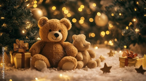 Wallpaper Mural A cozy holiday scene featuring teddy bears, gifts, and festive lights. Torontodigital.ca