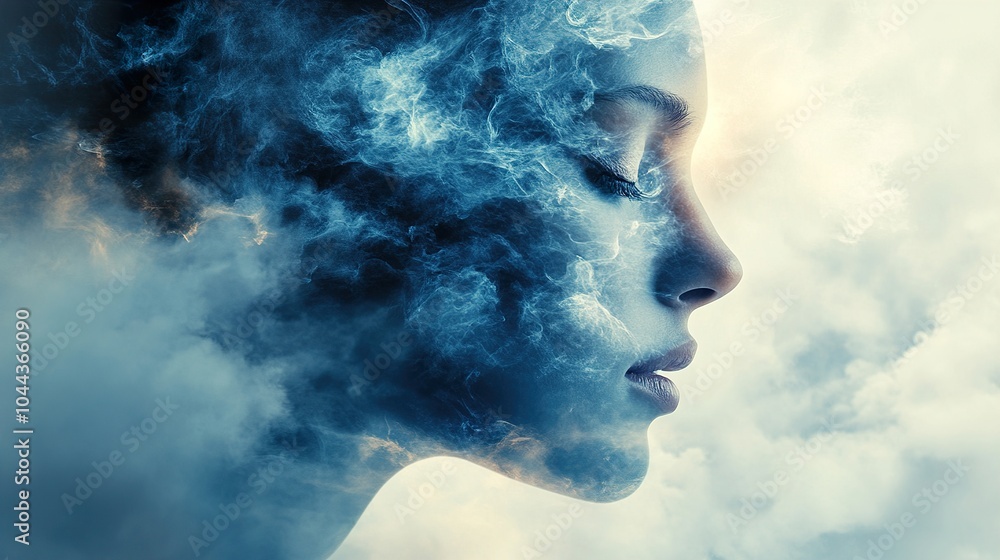 Dreamy Abstract Portrait: Woman in Clouds Dreamy Abstract Portrait: Woman in Clouds