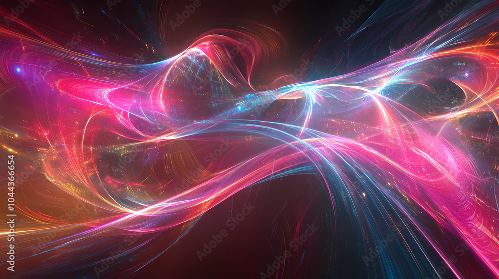 Obraz premium Futuristic abstract wallpaper with neon lights and glowing lines, resembling a digital dreamscape. Digital Dreamscape. Illustration