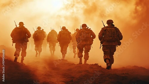 Soldiers Marching Through a Dust Storm, army, military, war, combat, battle
