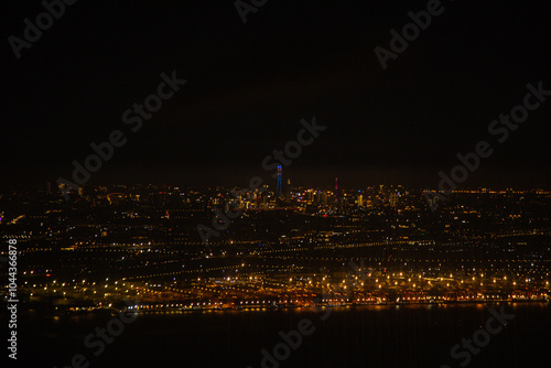 Shanghai - Aerial view of Dishui Lake and harbor at night #1044366878