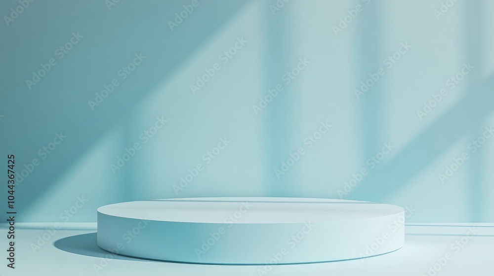 A Single, Circular Platform on a Blue Background with Shadow Patterns A Single, Circular Platform on a Blue Background with Shadow Patterns