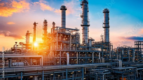 Wallpaper Mural Industrial Refinery at Sunset, Plant, Factory, Manufacturing, Production, Oil Torontodigital.ca