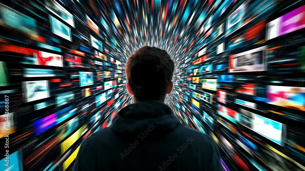 Man Overwhelmed by Information Overload, internet, social media, digital, data, online