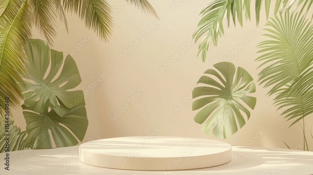 White Circular Platform Surrounded by Tropical Foliage White Circular Platform Surrounded by Tropical Foliage