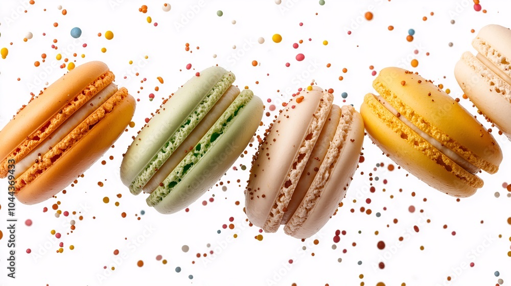 Fototapeta premium Colorful Macarons Floating in a Whimsical Display