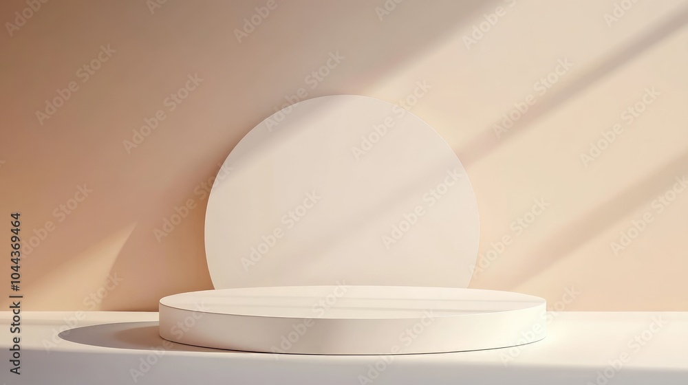 White Circular Podium with Soft Lighting and Beige Background White Circular Podium with Soft Lighting and Beige Background