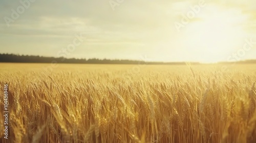 Breathtaking photo of a vast wheat field captured on a warm afternoon, with the sun shining brightly from the right side of the frame. The cinematic lighting creates a stunning visual effect,