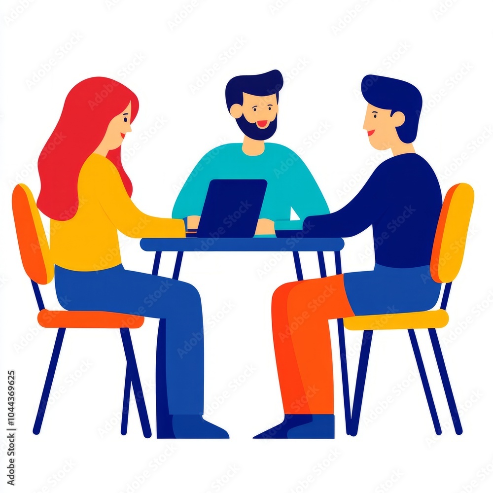 Three people collaborating at a table with a laptop. Three people collaborating at a table with a laptop.