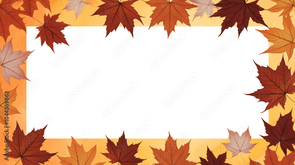 Autumn-themed frame with colorful maple leaves surrounding a blank space. Autumn-themed frame with colorful maple leaves surrounding a blank space.