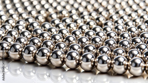 Selective focus of magnetic metal balls on white background photo